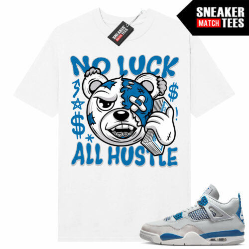 Military Blue 4s Sneaker Tees Match White No Luck Bear