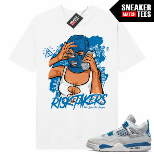 Military Blue 4s Sneaker Tees Match White Risk Takers Trappin