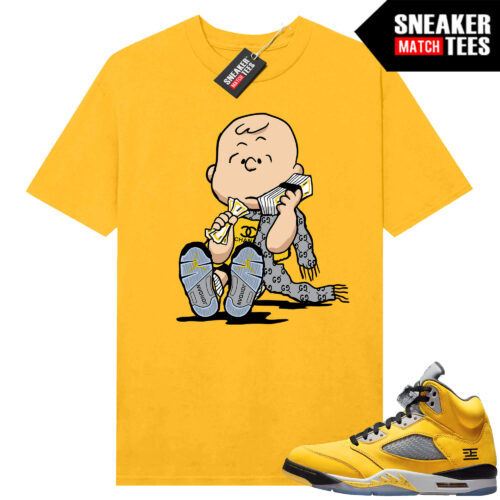 Jordan 5 Tokyo Sneaker Match Tees Yellow Designer Charlie