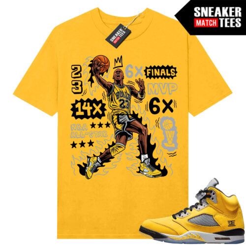 Jordan 5 Tokyo Sneaker Match Tees Yellow MJ Flair