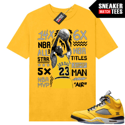 Jordan 5 Tokyo Sneaker Match Tees Yellow MJ Last Shot