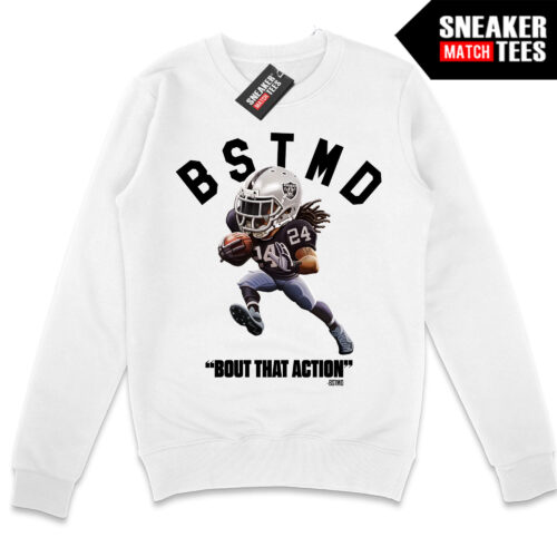 Beast Mode Bout that Action White Crewneck Sweatshirt