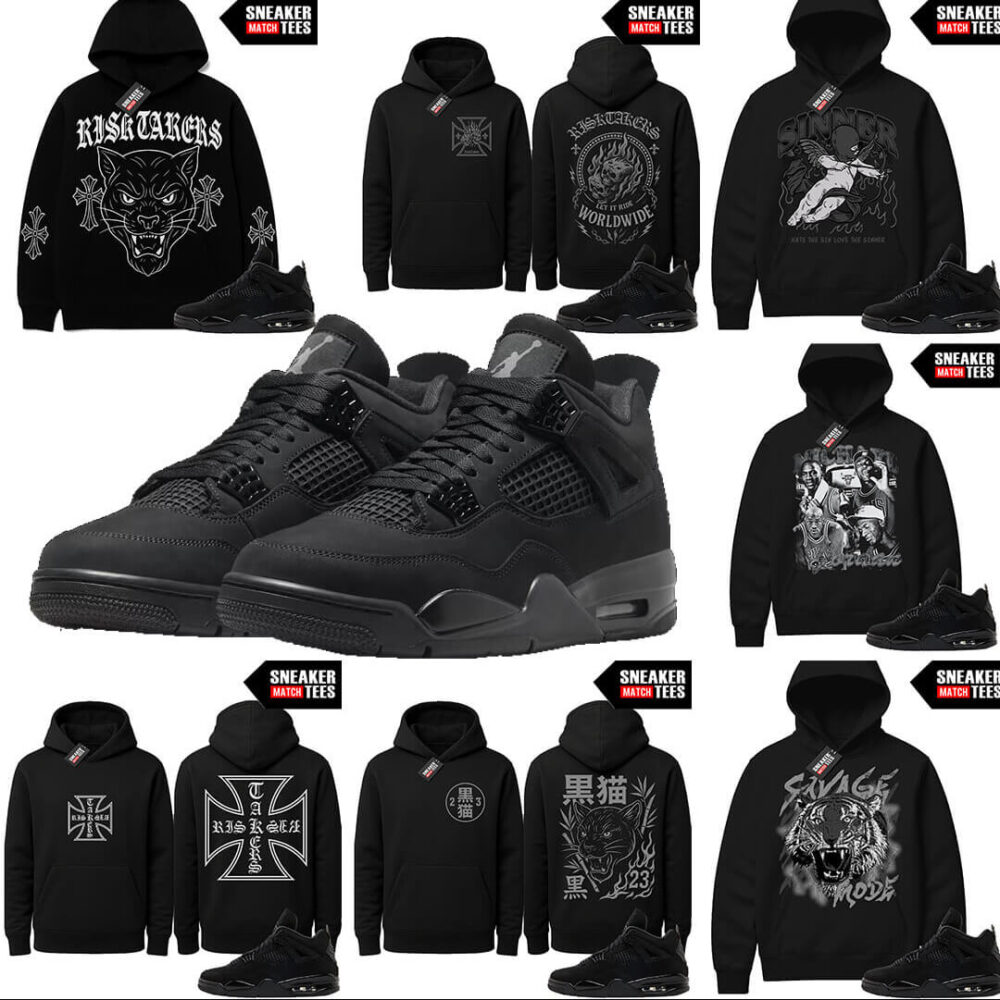 Black Cat 4 Sneaker Match Graphic Hoodies Tees