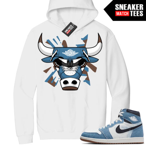 Jordan 1 Denim Sneaker Match Hoodie White Retro Bull