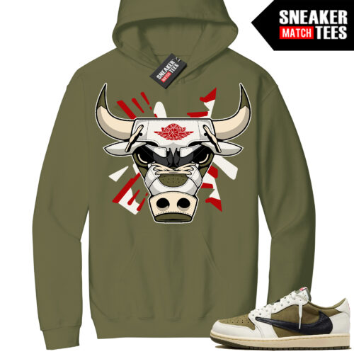 Jordan 1 Travis Scott Low Medium Olive Sneaker Match Hoodie Olive Retro Bull