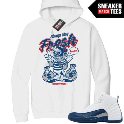 Jordan 12 French Blue Sneaker Match Hoodie White Always Stay Fresh