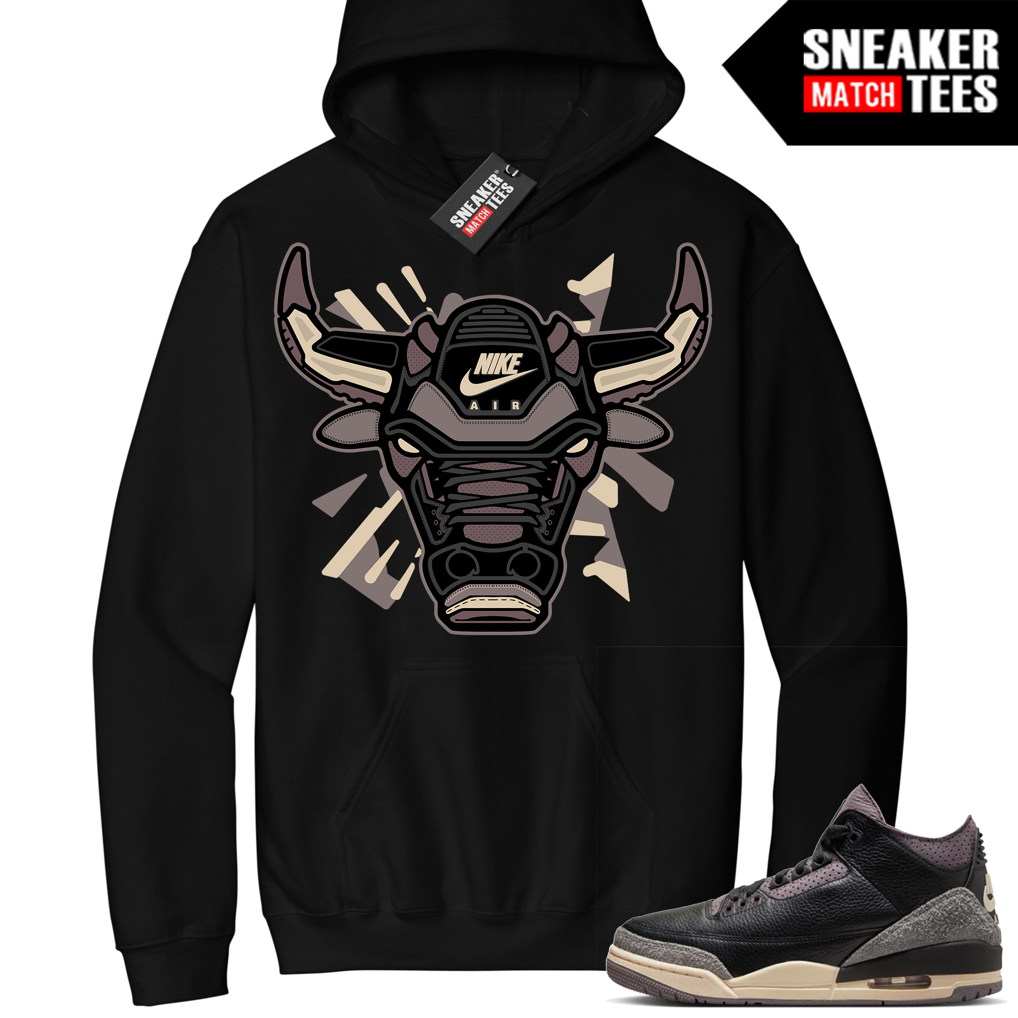 Jordan 3 A Ma Maniere Sneaker Match Hoodie Black Retro Bull