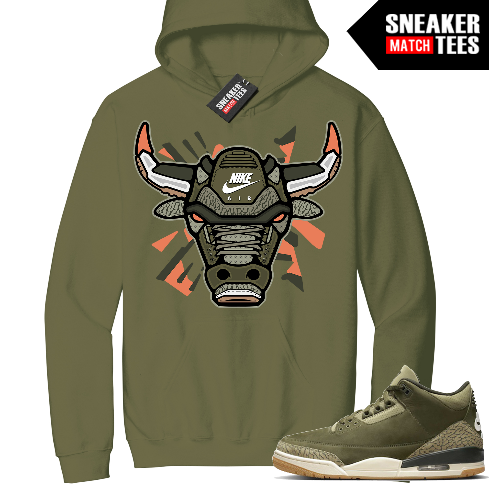 Jordan 3 Family Affair Sneaker Match Hoodie Olive Retro Bull