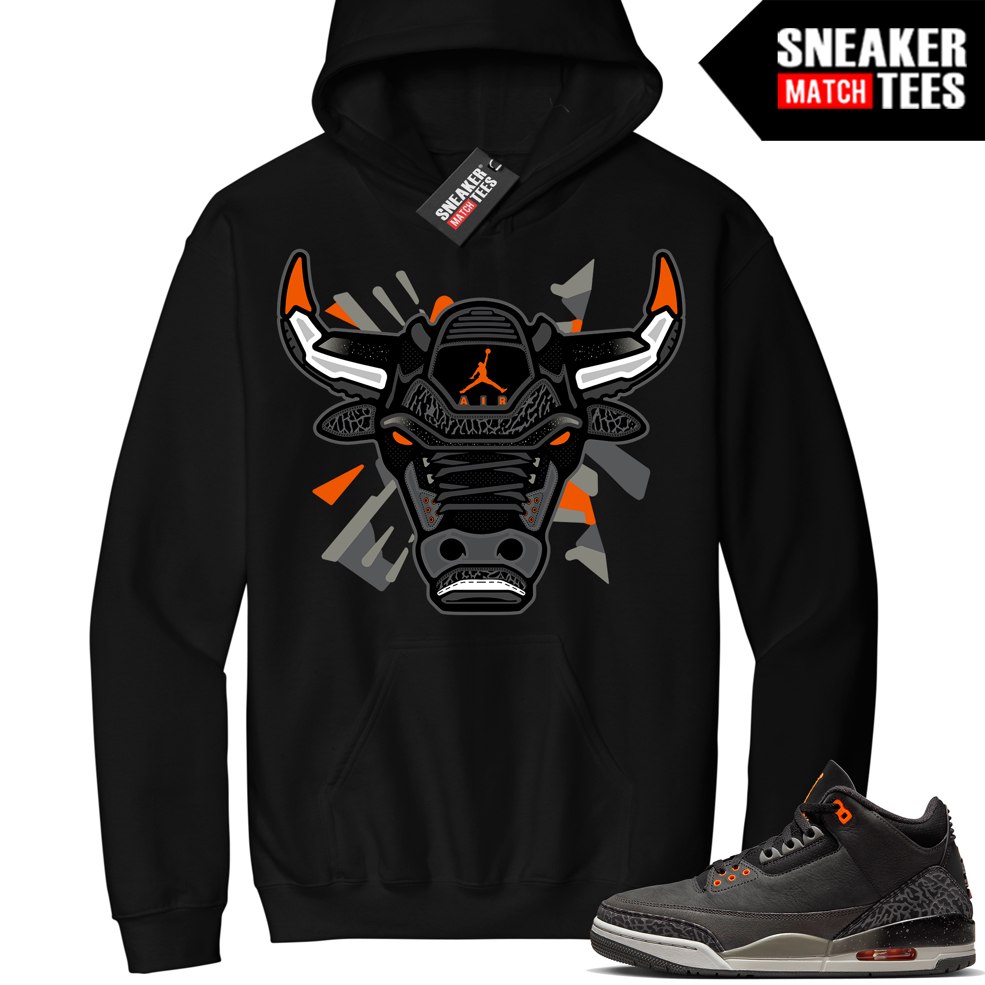 Jordan 3 Fear Sneaker Match Hoodie Black Retro Bull