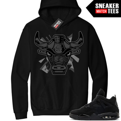 Jordan 4 Black Cat Sneaker Match Hoodie Black Retro Bull