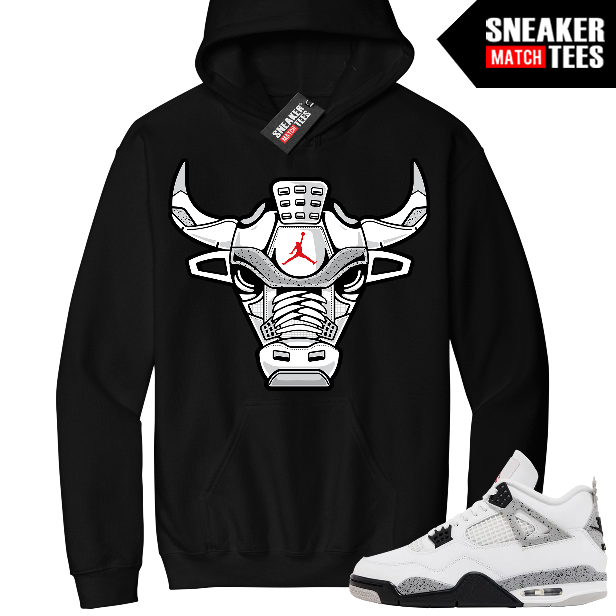 Jordan 4 Cement Sneaker Match Hoodie Black Retro Bull
