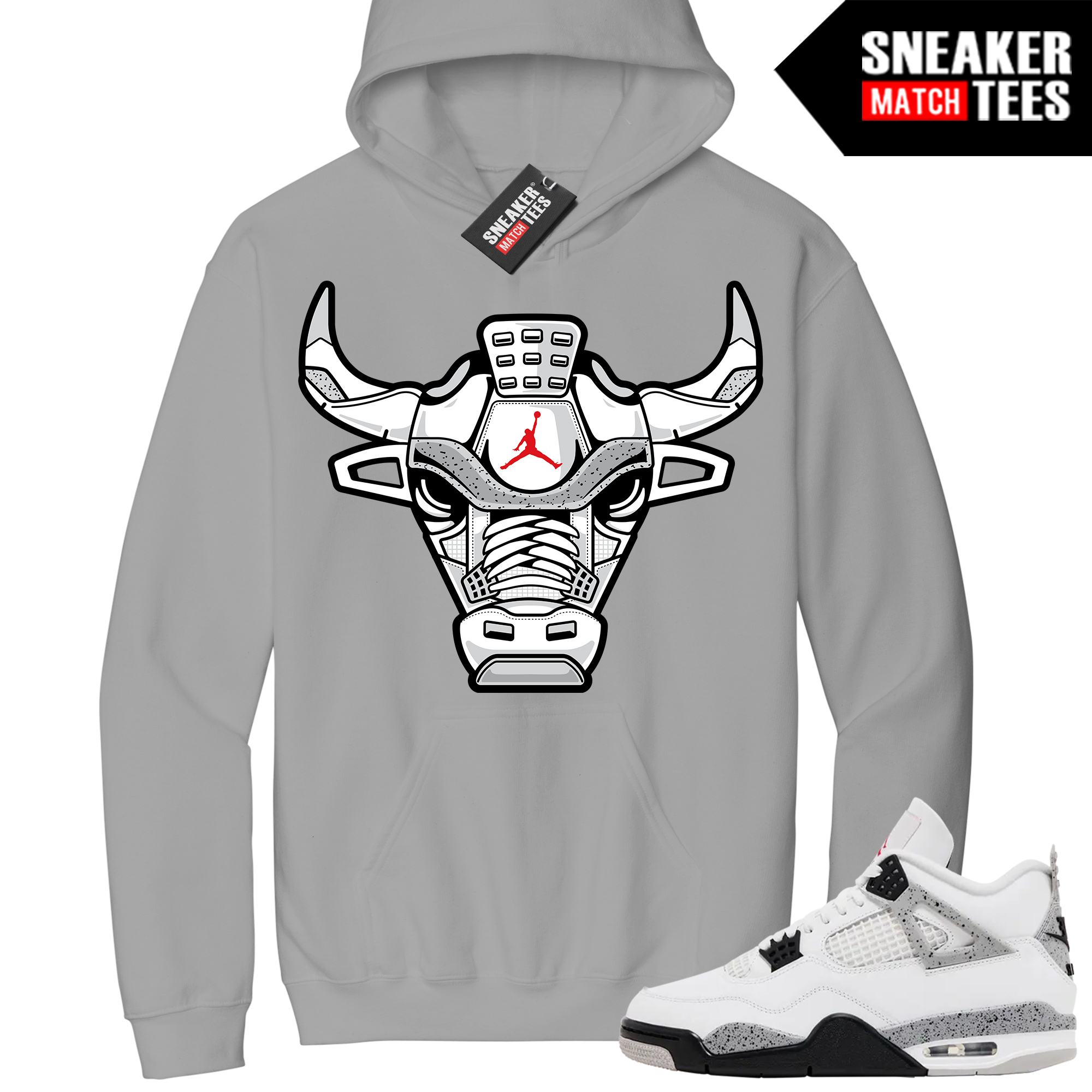 Jordan 4 Cement Sneaker Match Hoodie Cement Grey Retro Bull