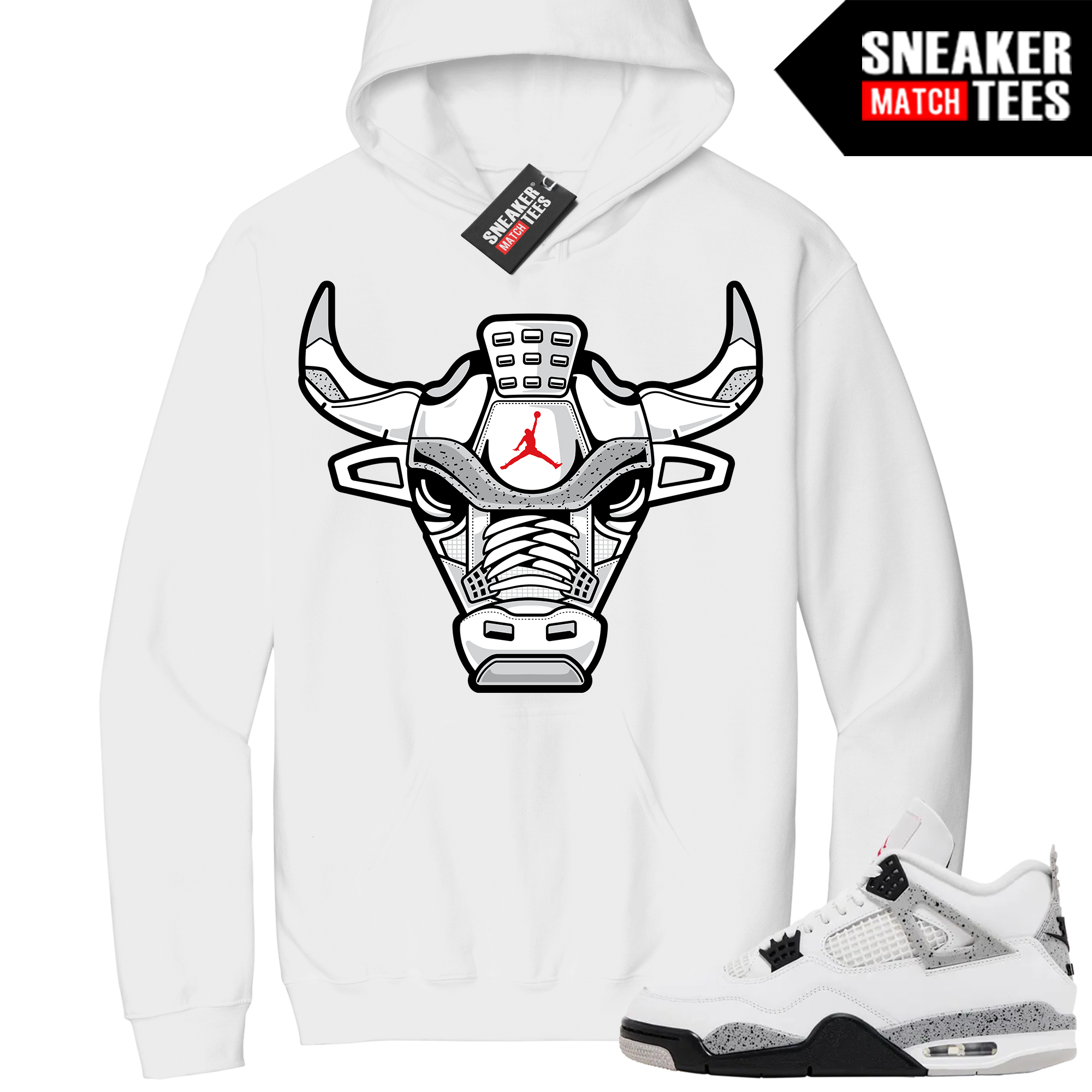 Jordan 4 Cement Sneaker Match Hoodie White Retro Bull