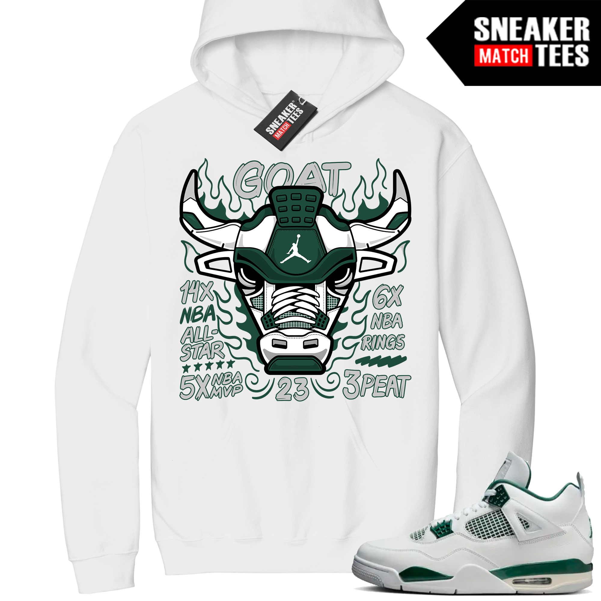 Jordan 4 Oxidized Sneaker Match Hoodie White Retro Bull