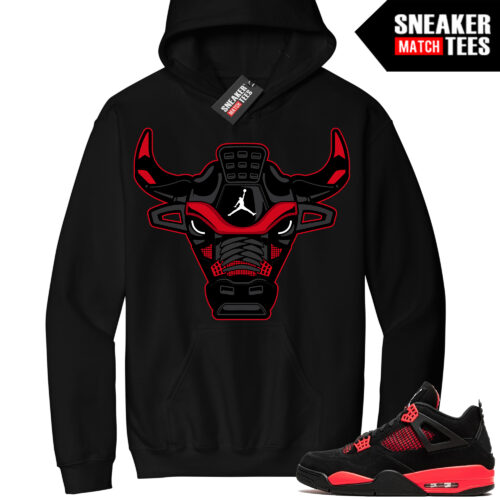Jordan 4 Red Thunder Sneaker Match Hoodie Black Retro Bull