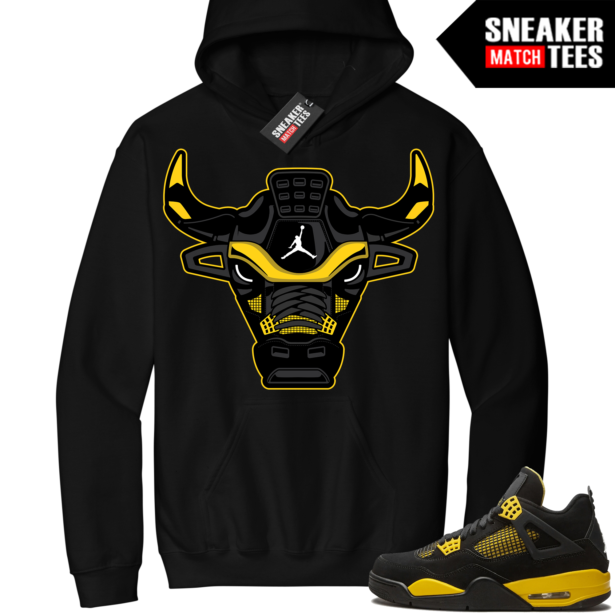 Jordan 4 Thunder Sneaker Match Hoodie Black Retro Bull