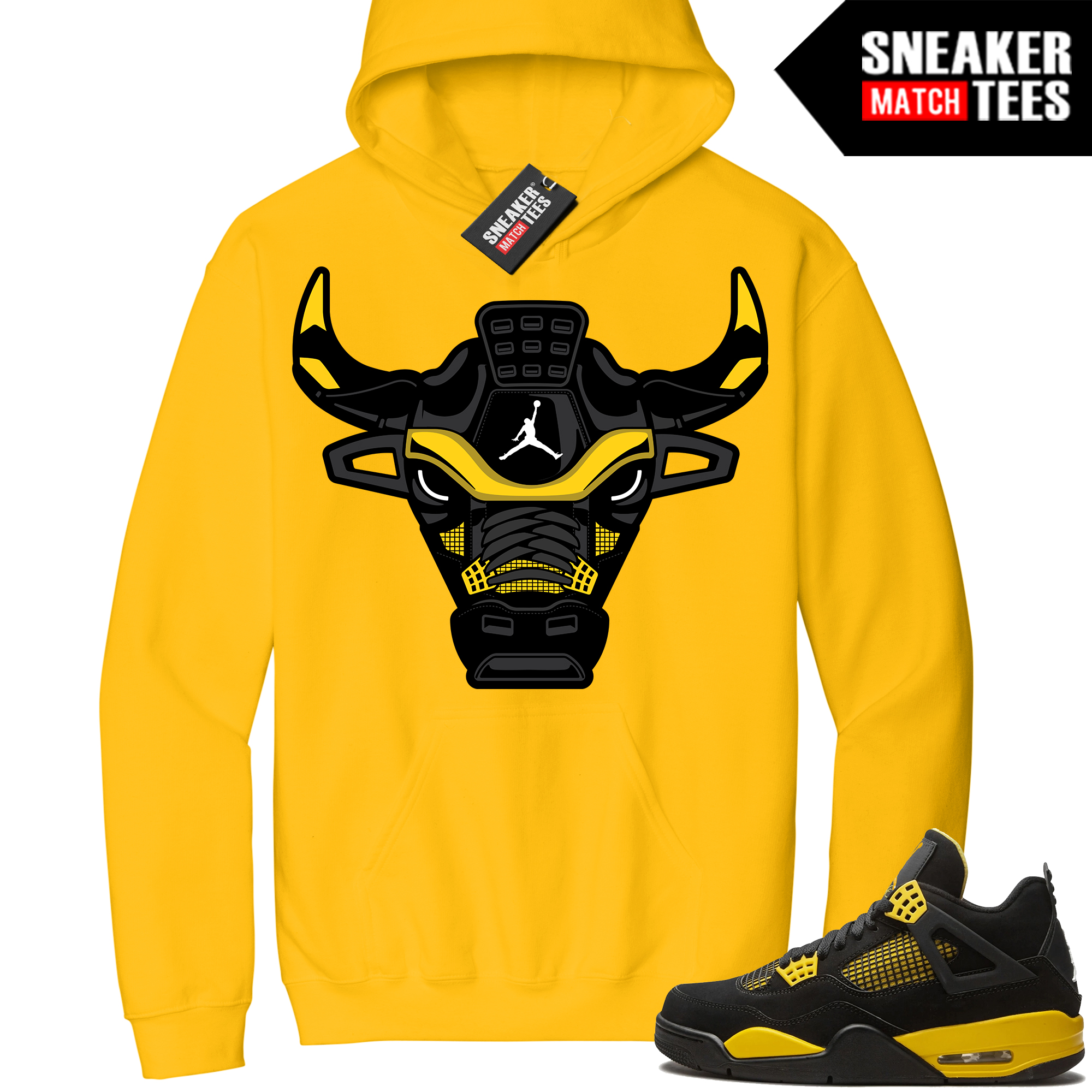 Jordan 4 Thunder Sneaker Match Hoodie Yellow Retro Bull