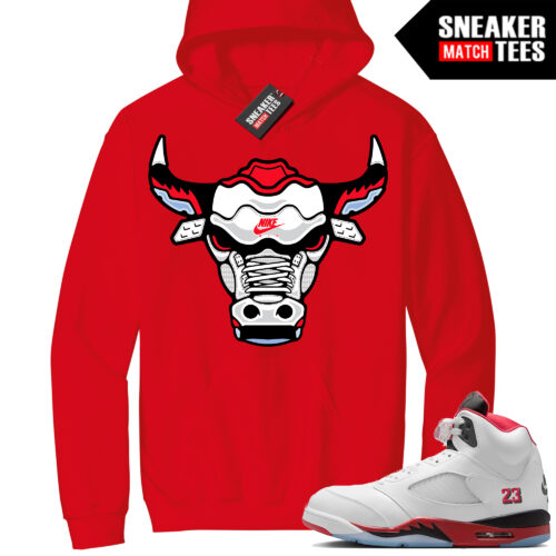Jordan 5 Fire Red Sneaker Match Hoodie Red Retro Bull