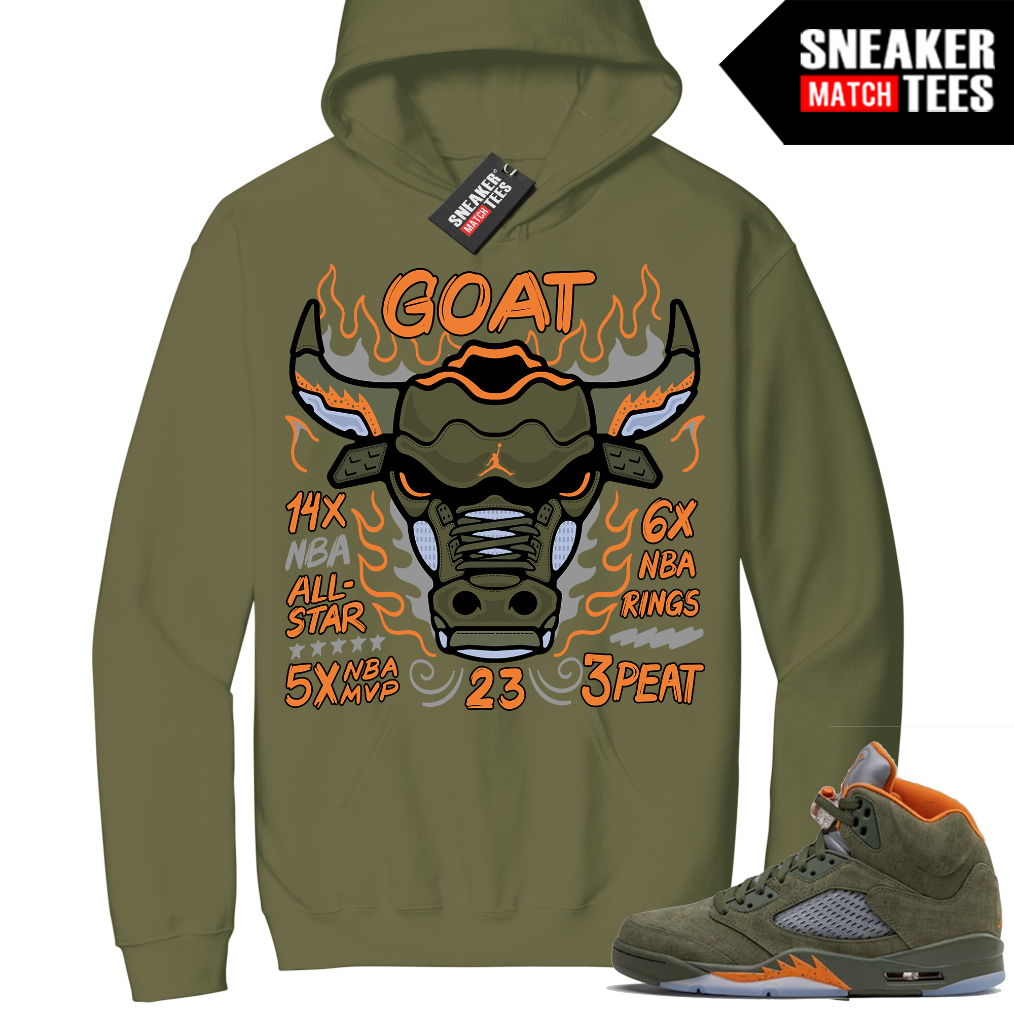 Jordan 5 Olive Sneaker Match Hoodie Olive Retro Bull