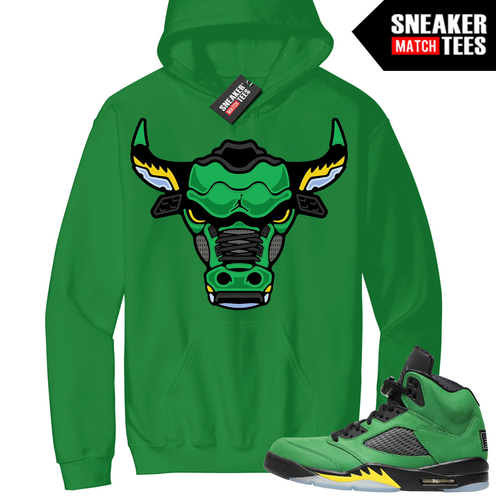Jordan 5 Oregon Sneaker Match Hoodie Green Retro Bull