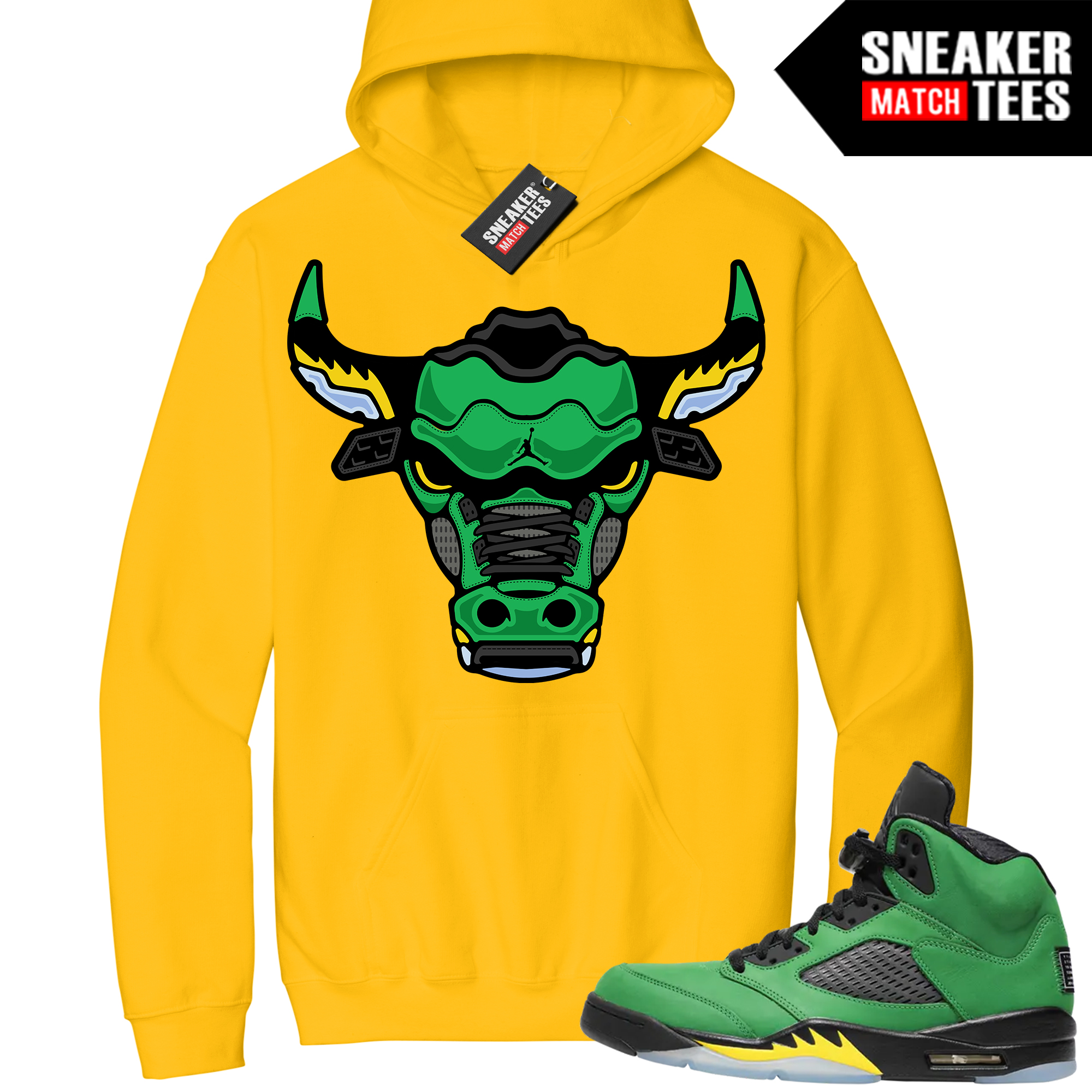 Jordan 5 Oregon Sneaker Match Hoodie Yellow Retro Bull