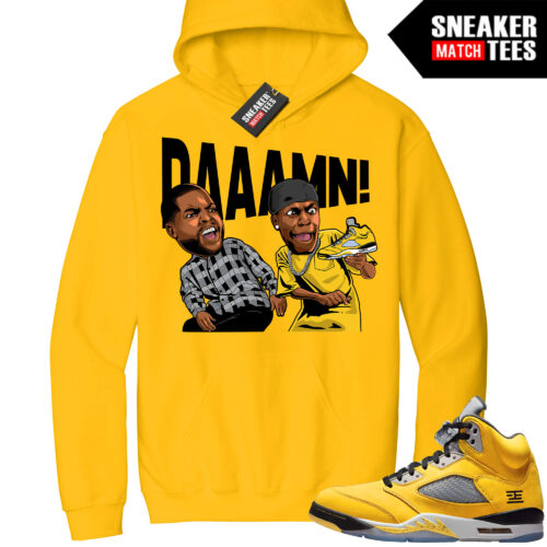 Jordan 5 Tokyo Sneaker Match Hoodie Yellow DAAAMN