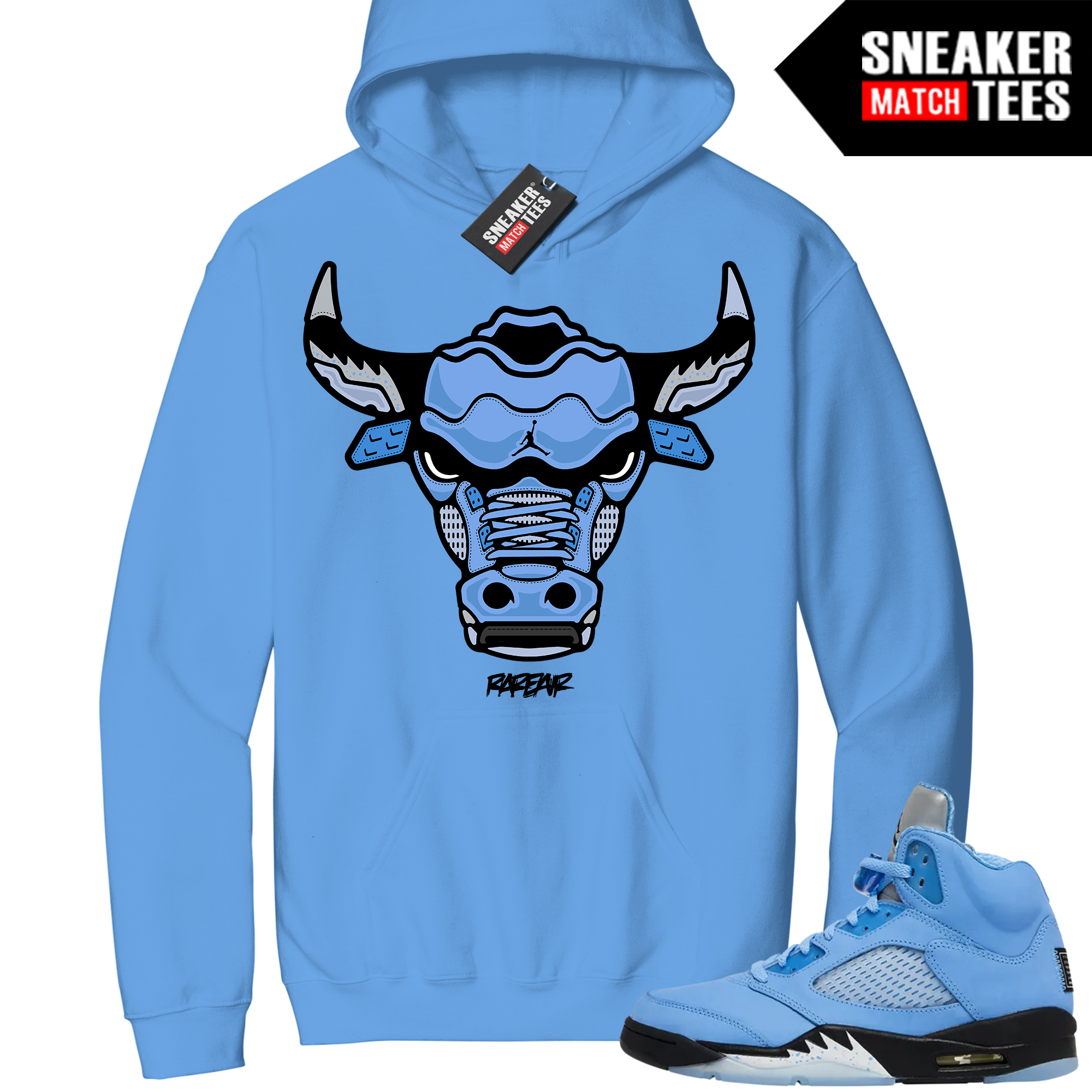 Jordan 5 UNC Sneaker Match Hoodie Carolina Blue Retro Bull