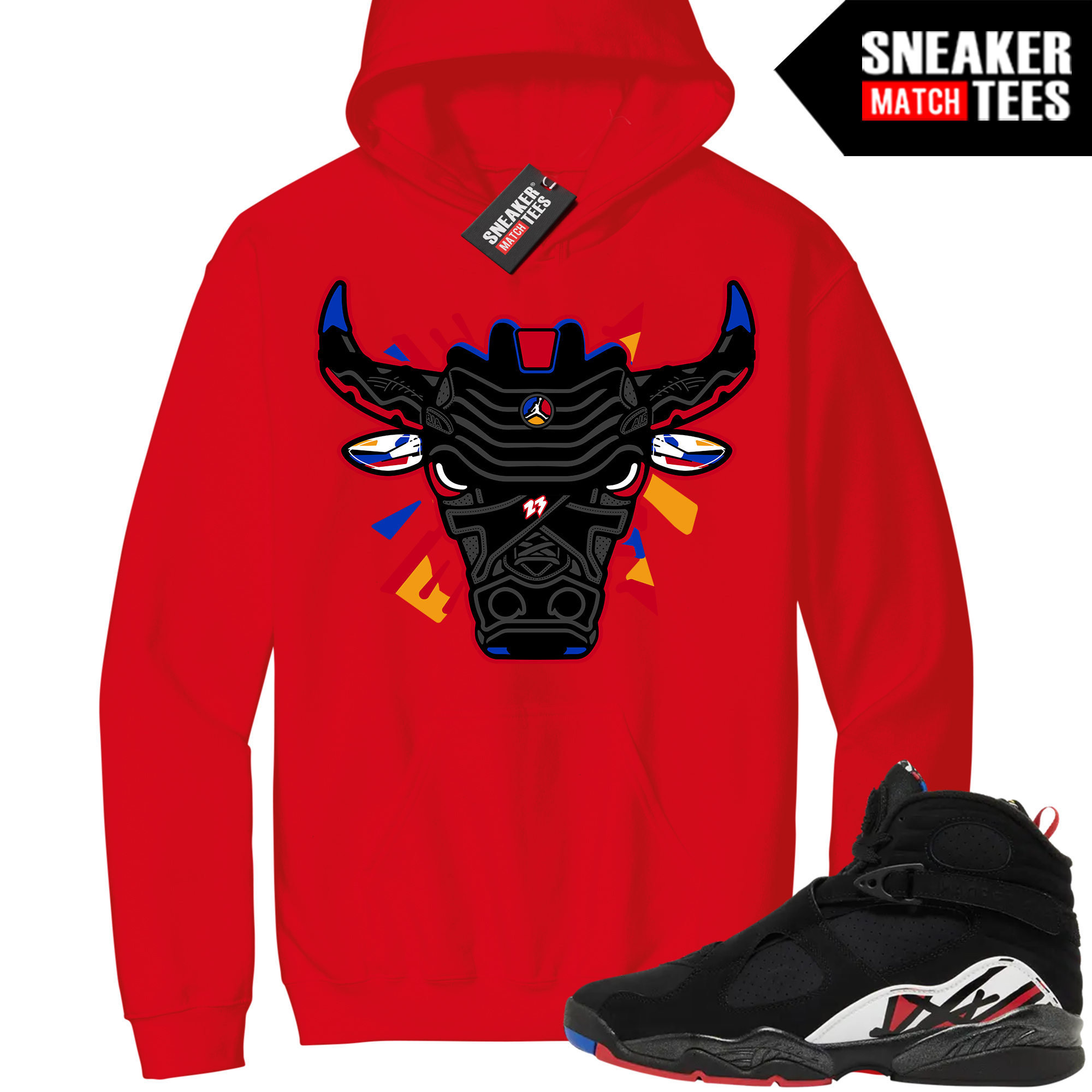Jordan 8 Playoffs Sneaker Match Hoodie Red Retro Bull
