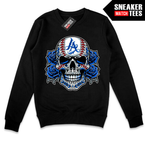 LA Baseball Skull Toon Black Crewneck Sweatshirt