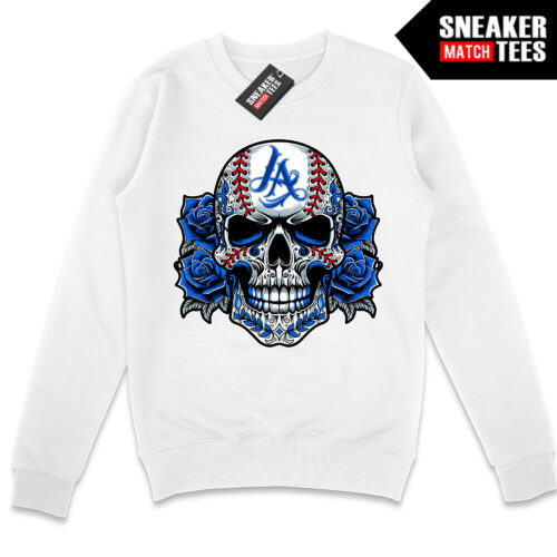 LA Baseball Skull Toon White Crewneck Sweatshirt
