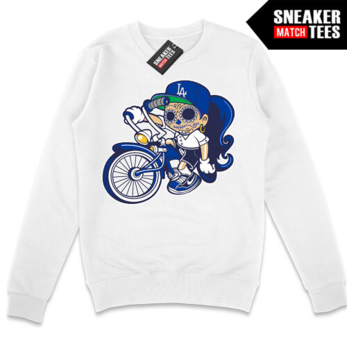LA Lowrider Bike Toon White Crewneck Sweatshirt