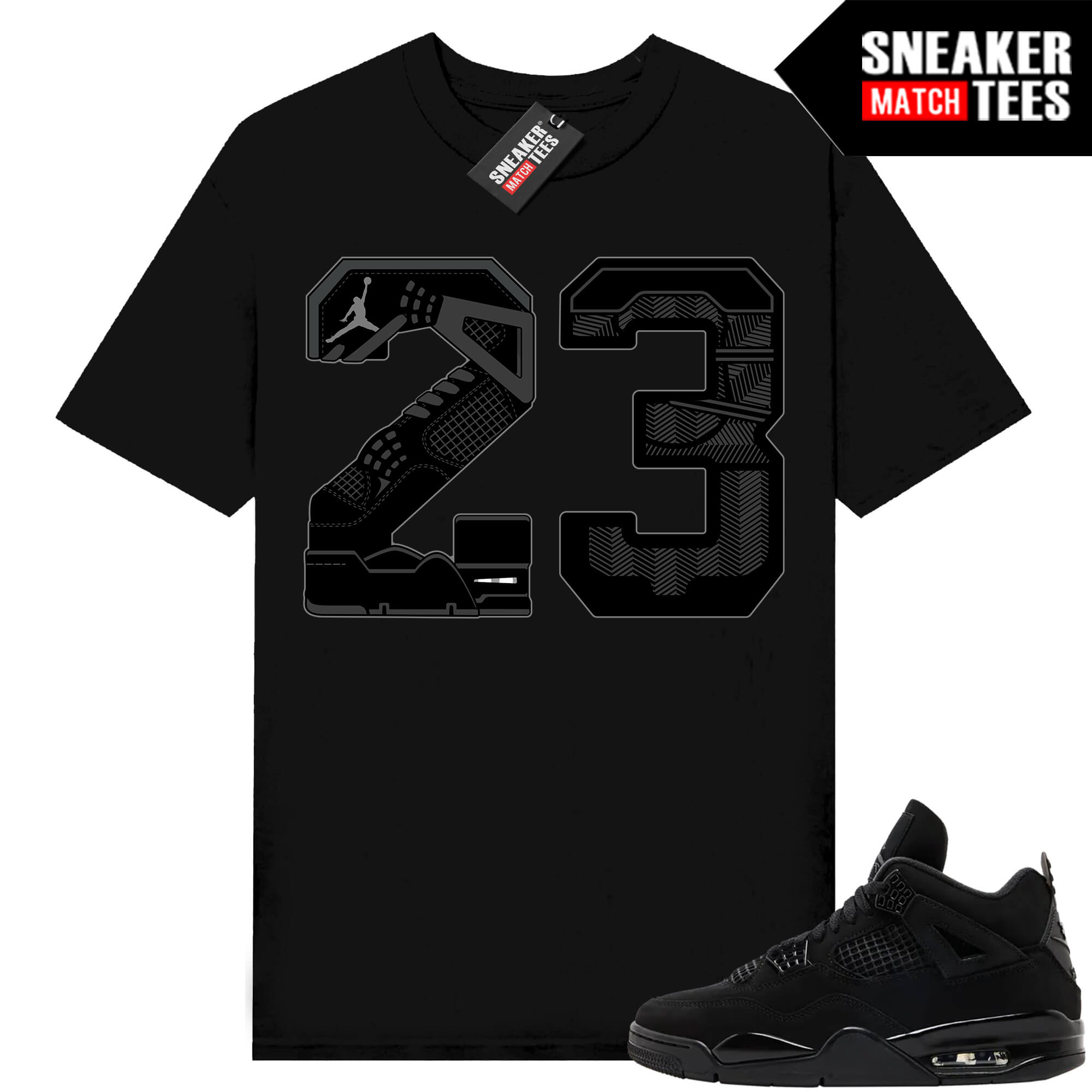 Black Cat 4s Jordan Match Tees Black Shirt 23 Sole
