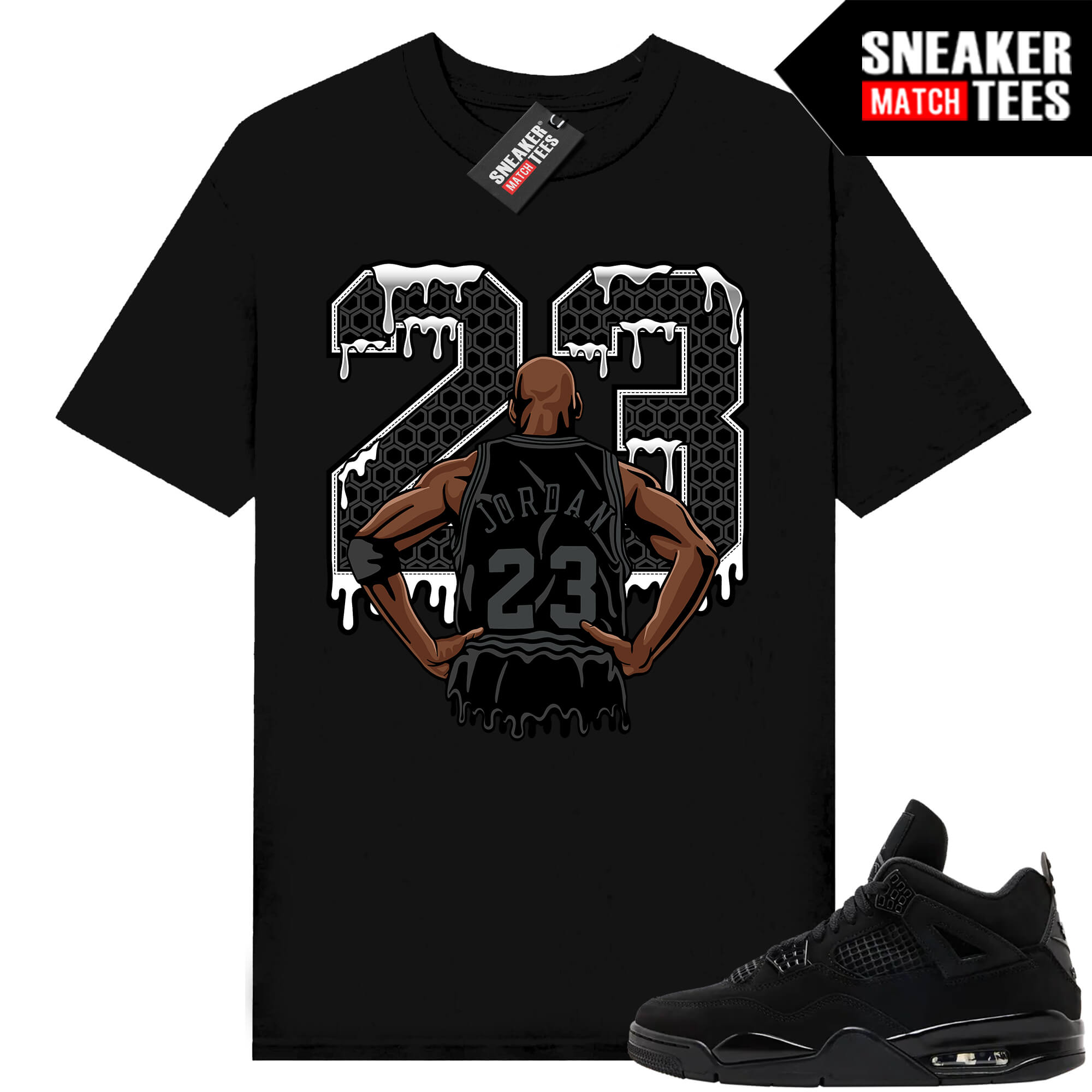 Black Cat 4s Jordan Match Tees Black Shirt 23 is Back