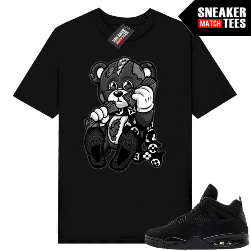 Black Cat 4s Jordan Match Tees Black Shirt Designer Bear
