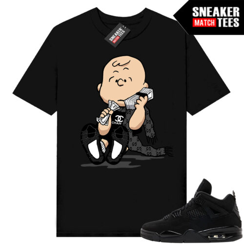 Black Cat 4s Jordan Match Tees Black Shirt Designer Charlie