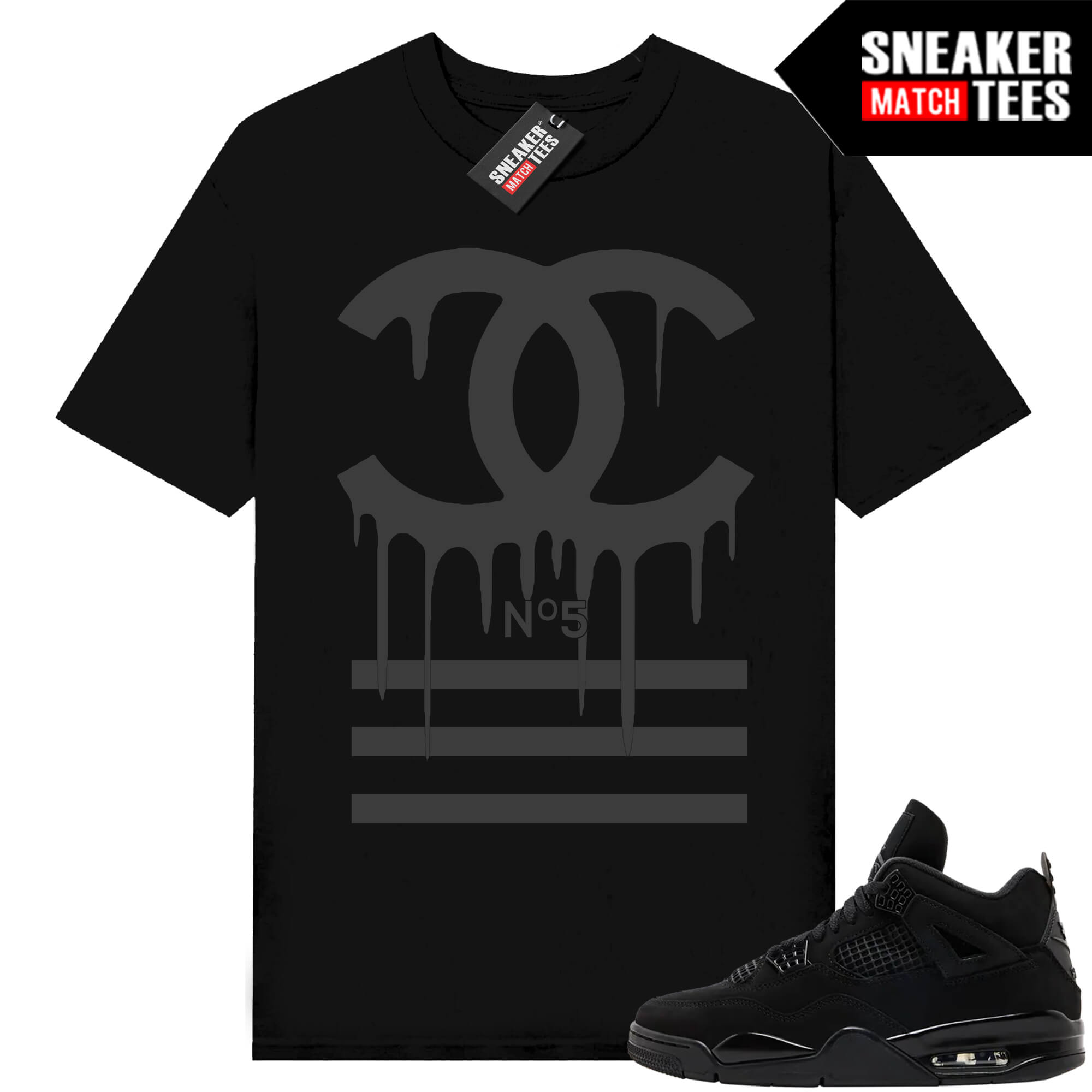 Black Cat 4s Jordan Match Tees Black Shirt Designer Drip