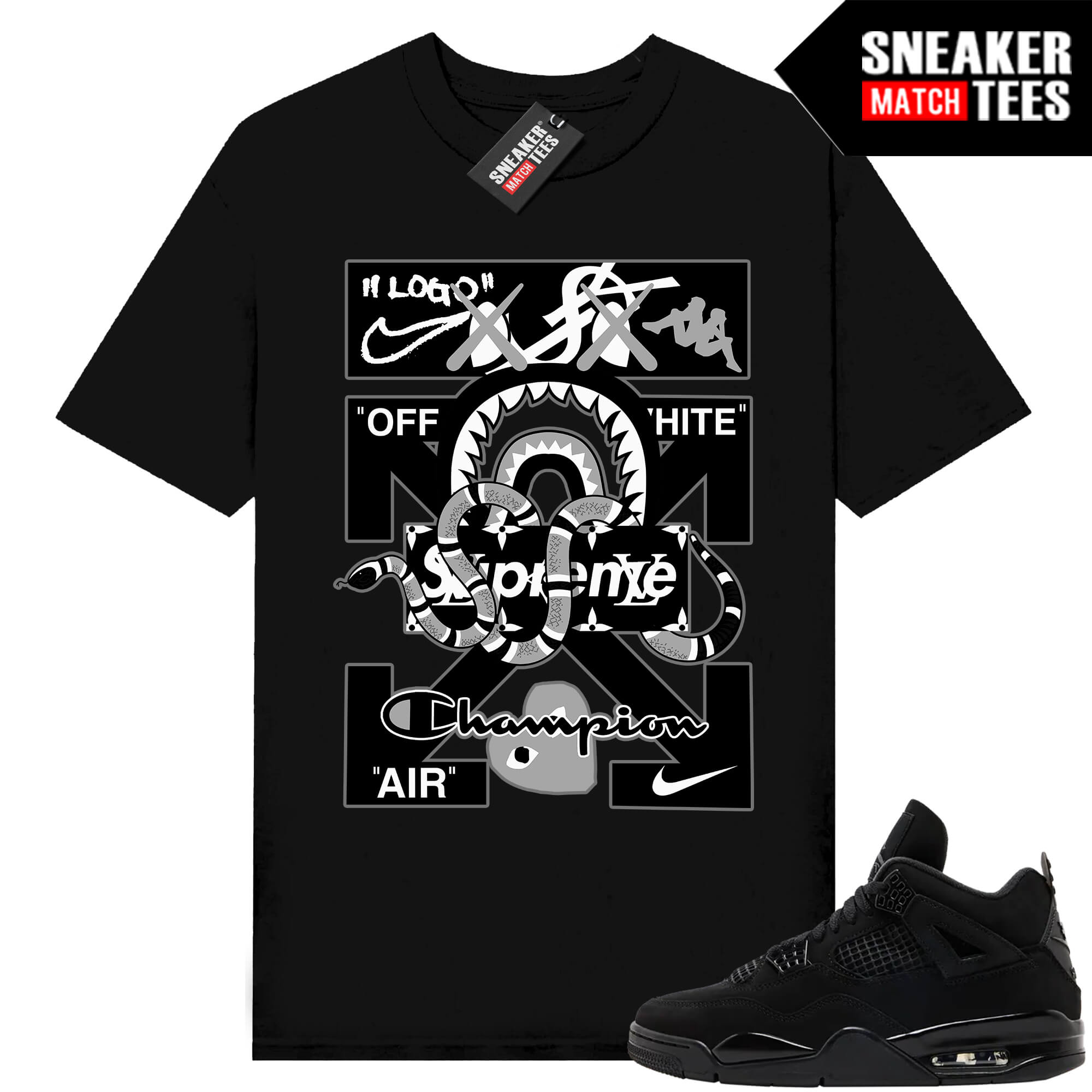 Black Cat 4s Jordan Match Tees Black Shirt Designer Mashup