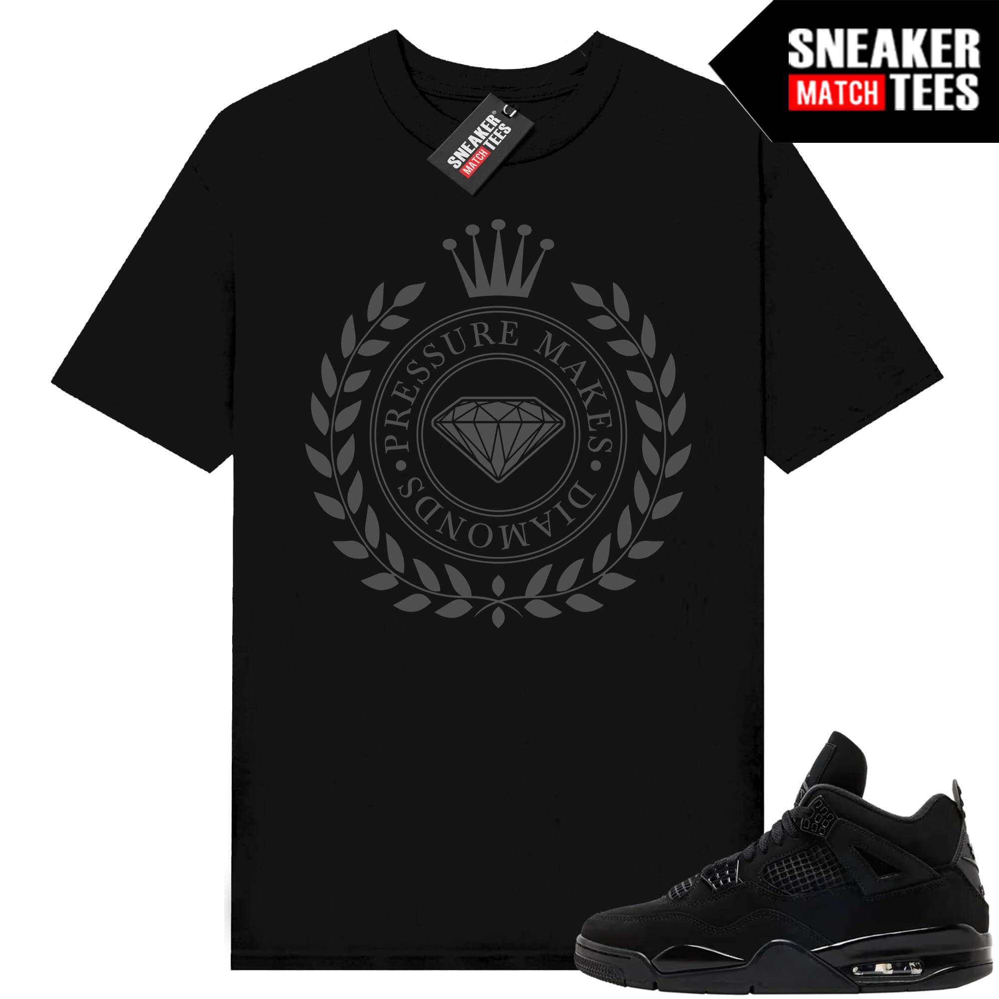 Black Cat 4s Jordan Match Tees Black Shirt Diamonds Crest