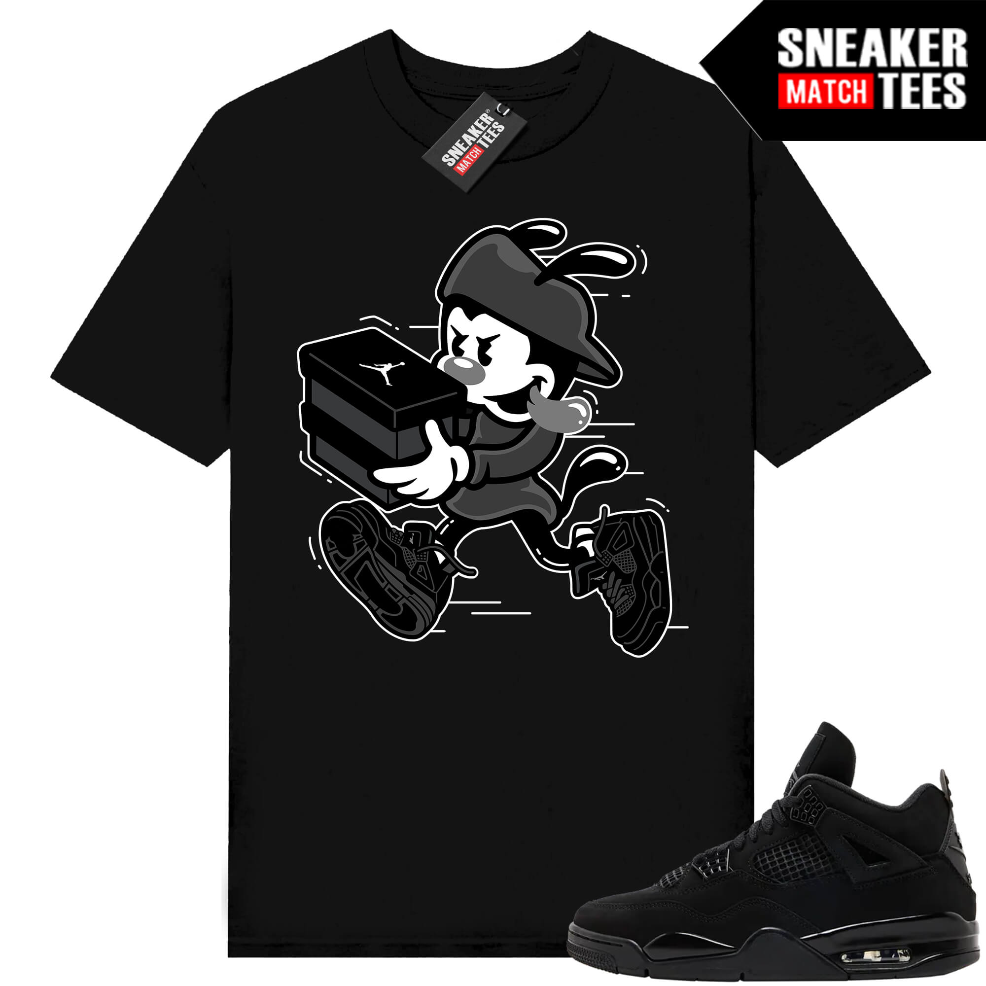 Black Cat 4s Jordan Match Tees Black Shirt Double Up