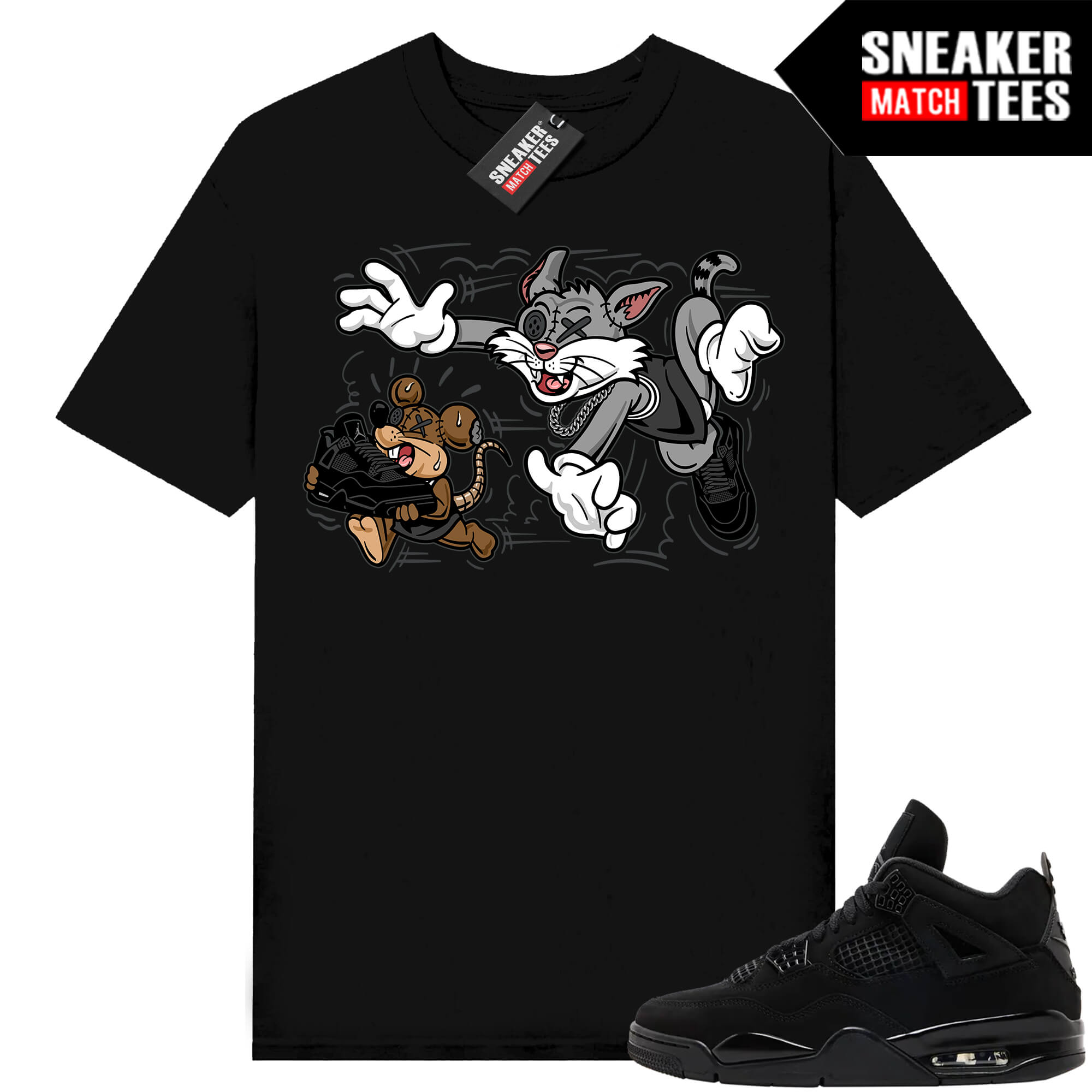 Black Cat 4s Jordan Match Tees Black Shirt Finessed