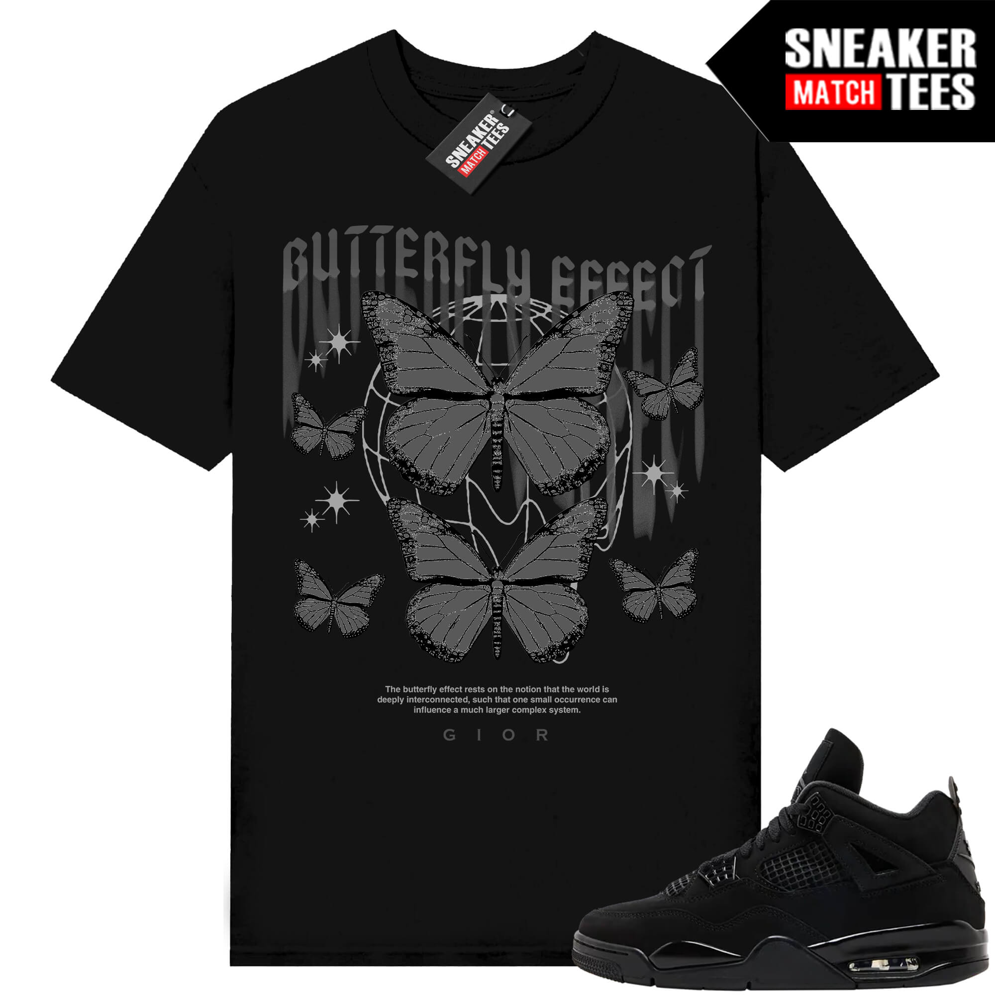 Black Cat 4s Jordan Match Tees Black Shirt Gior Butterfly Effect