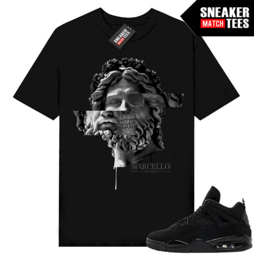 Black Cat 4s Jordan Match Tees Black Shirt Gior Greek Skull