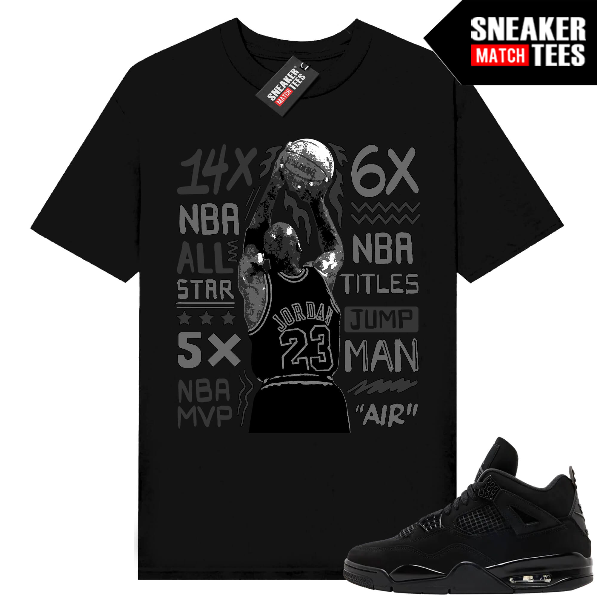 Black Cat 4s Jordan Match Tees Black Shirt Last Shot