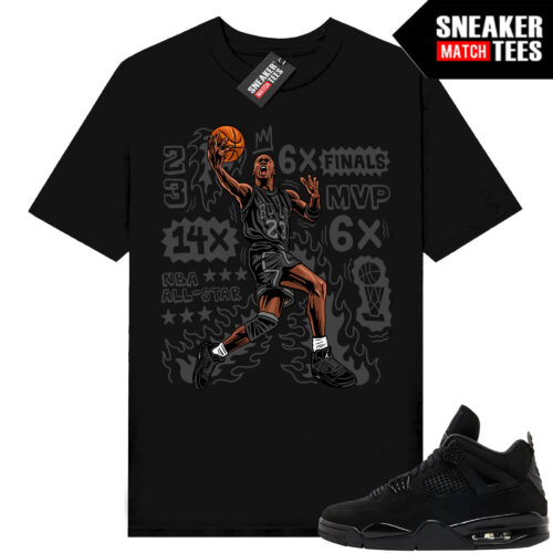 Black Cat 4s Jordan Match Tees Black Shirt MJ Flair