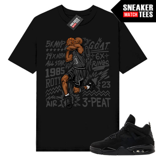 Black Cat 4s Jordan Match Tees Black Shirt MJ Goat