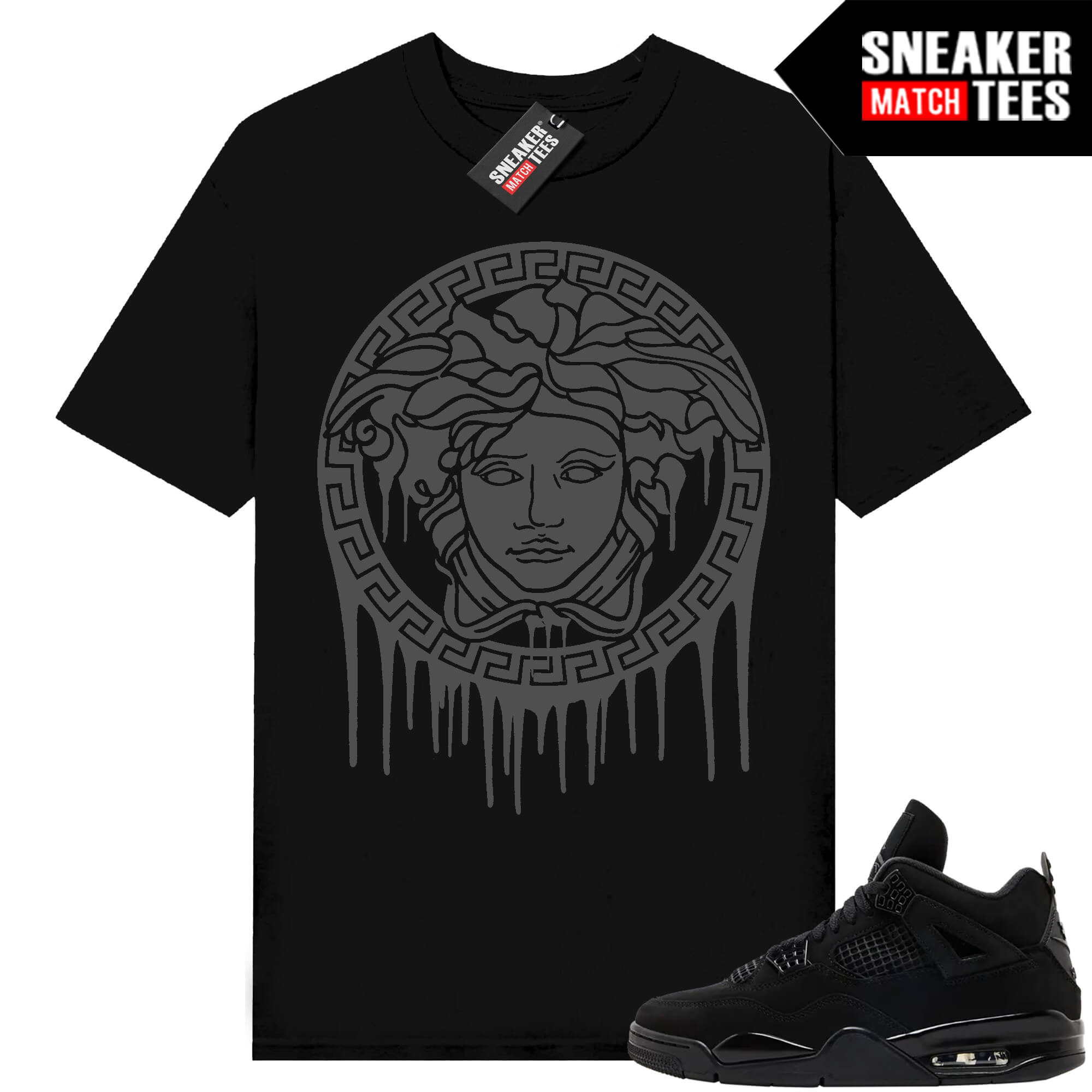 Black Cat 4s Jordan Match Tees Black Shirt Medusa Drip