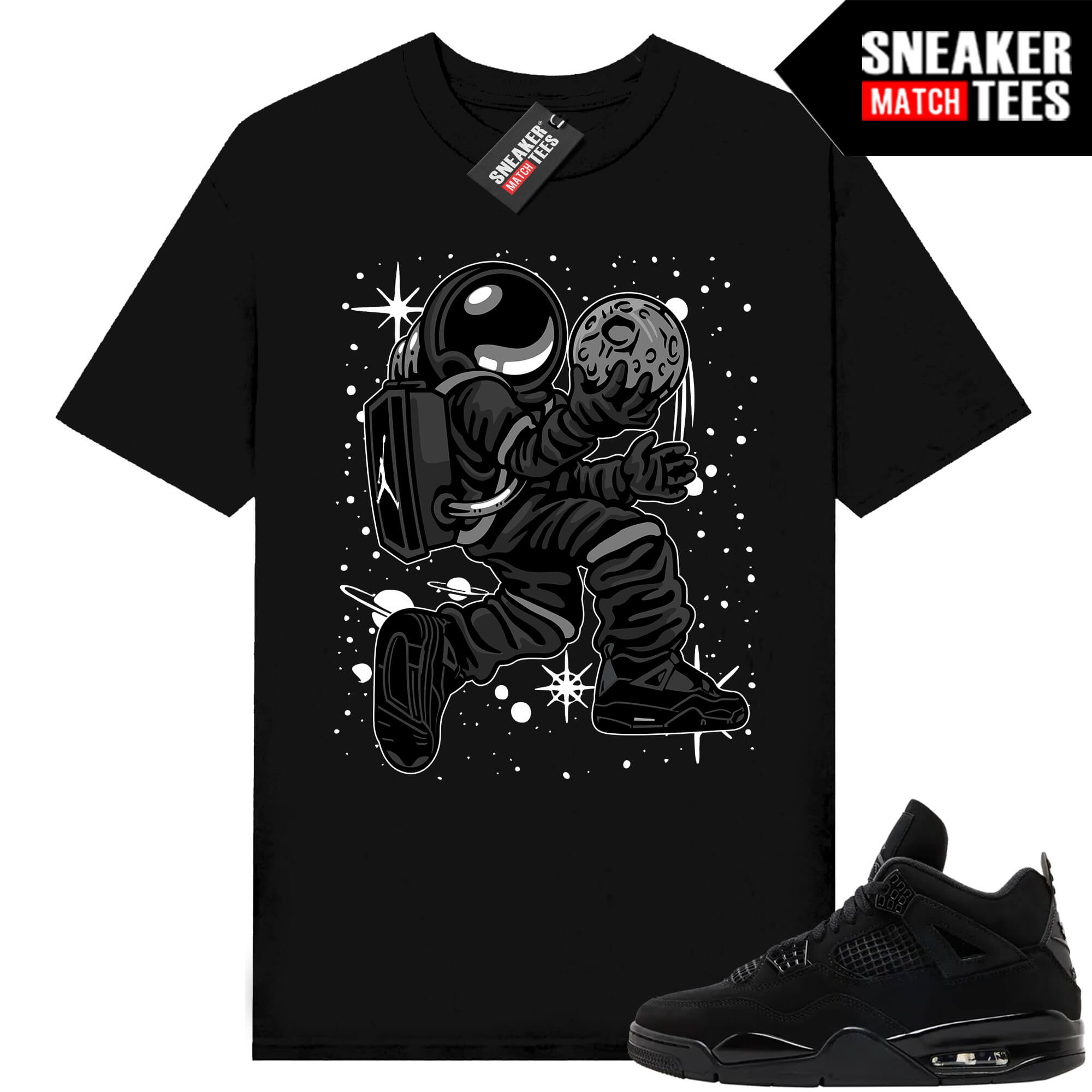 Black Cat 4s Jordan Match Tees Black Shirt Moonman