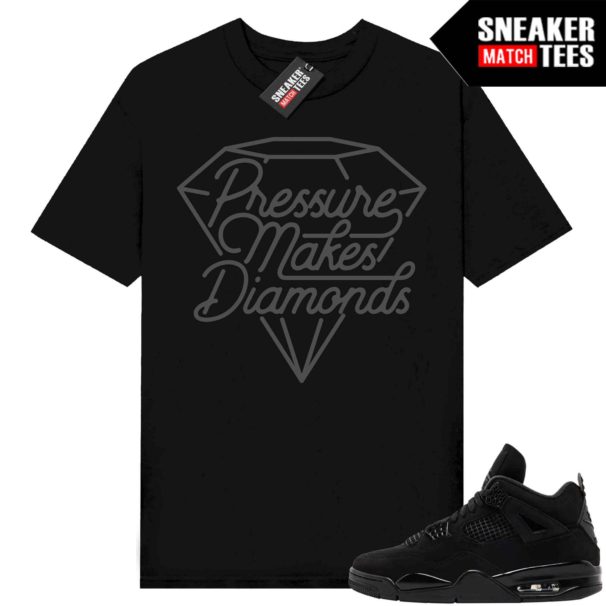 Black Cat 4s Jordan Match Tees Black Shirt Pressure Makes Diamonds