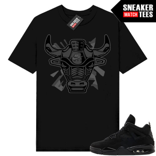 Black Cat 4s Jordan Match Tees Black Shirt Retro Bull