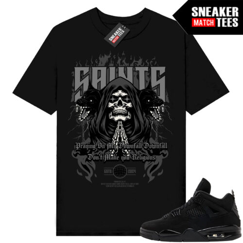 Black Cat 4s Jordan Match Tees Black Shirt Saints